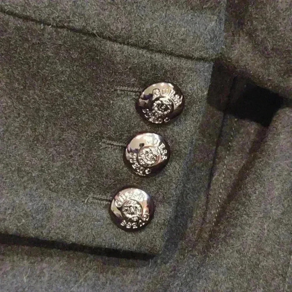 Guess black lined wool blend silver button army ruffle coat women's large - Picture 5 of 5